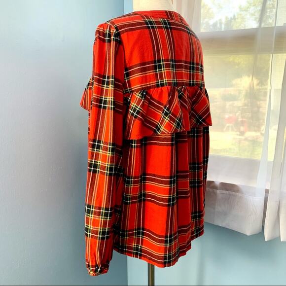 J. Crew Ruffle Popover Top in Festive Plaid Size Small - Picture 4 of 9